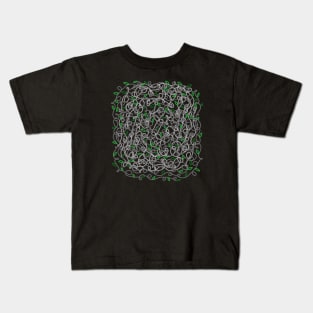 Loopy Twisted Tangled Vines and Leaves Abstract Doodle Design on a Dark Spooky Backdrop, made by EndlessEmporium Kids T-Shirt